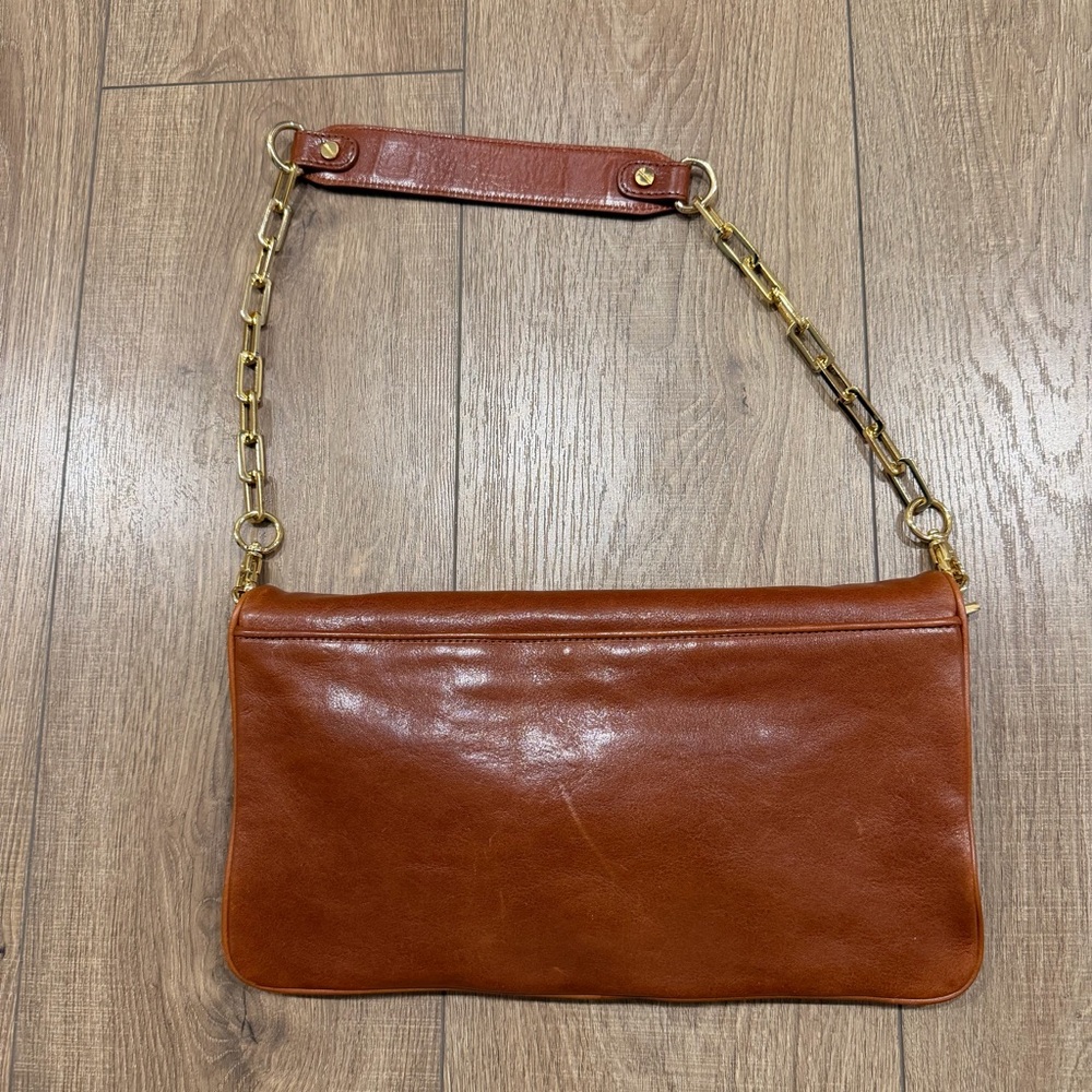 Tory Burch Reva in Cognac Leather Clutch with Gold Chain - Picture 4 of 13